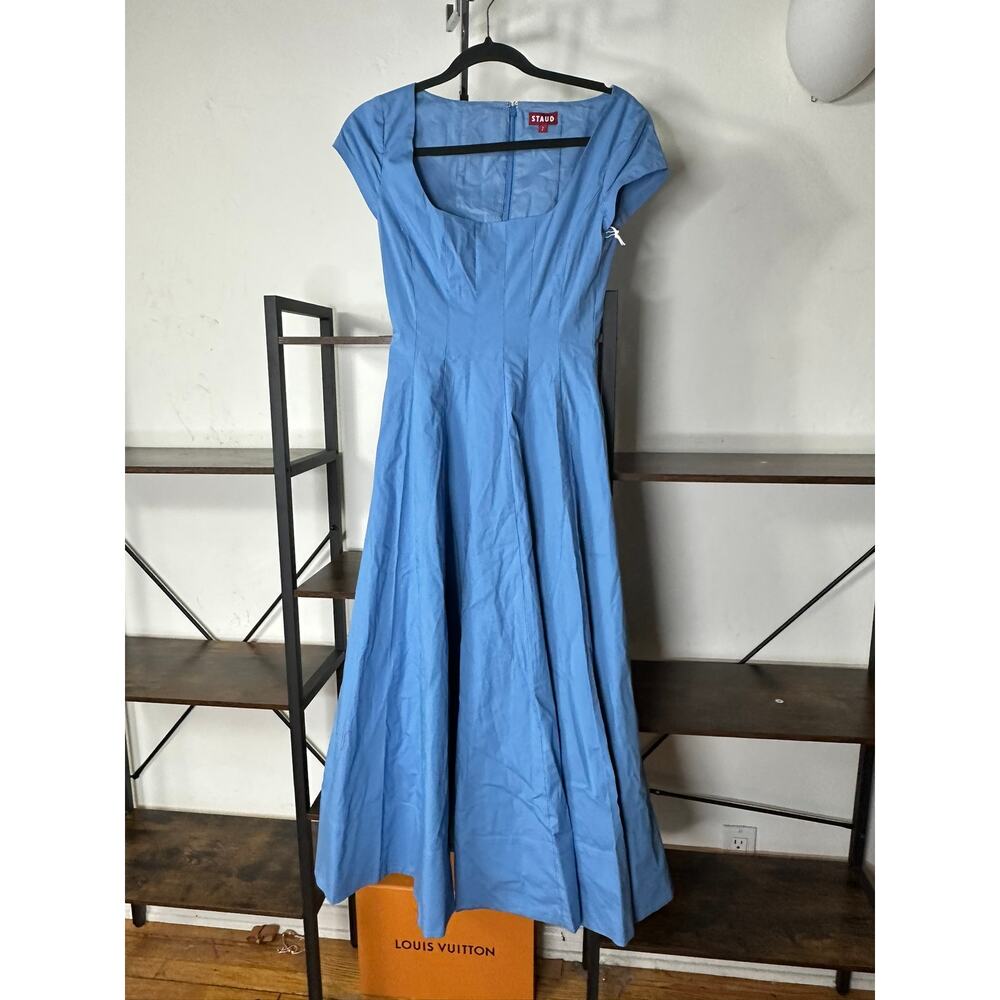 STAUD Short Sleeve Wells Dress in Azure 2